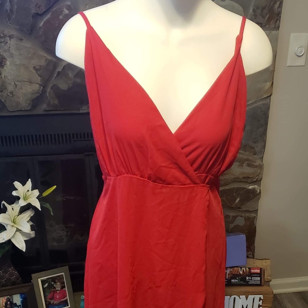 Women’s Wrap V-Neck Dress Red, Size L
